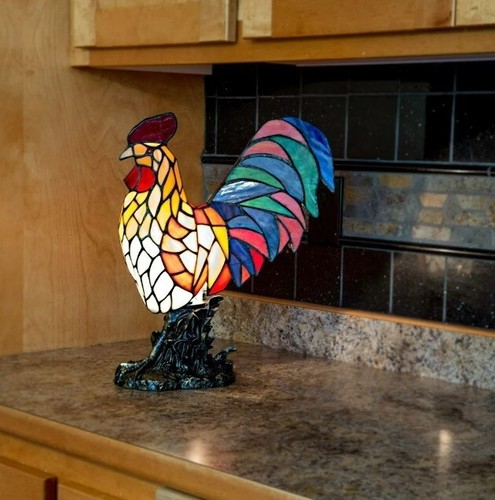 Glass rooster stained lamp - stained,